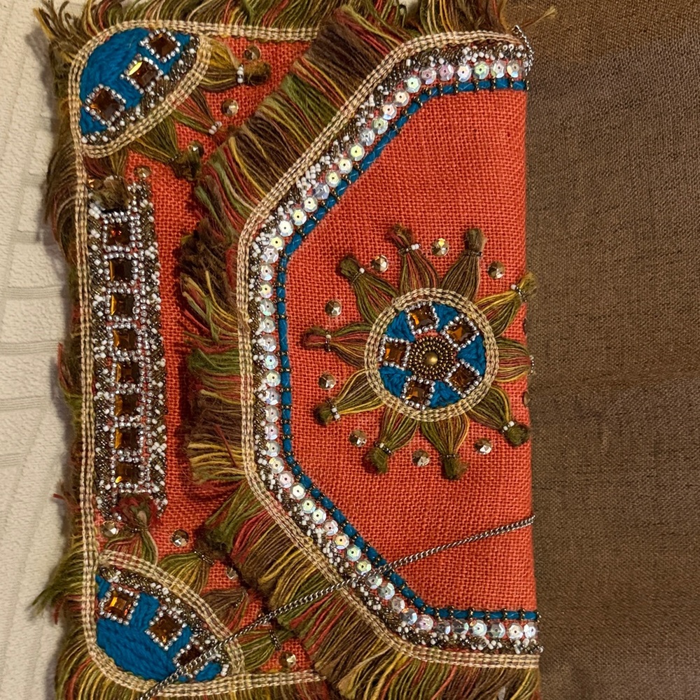 Embroidered Clutch with Beaded Design